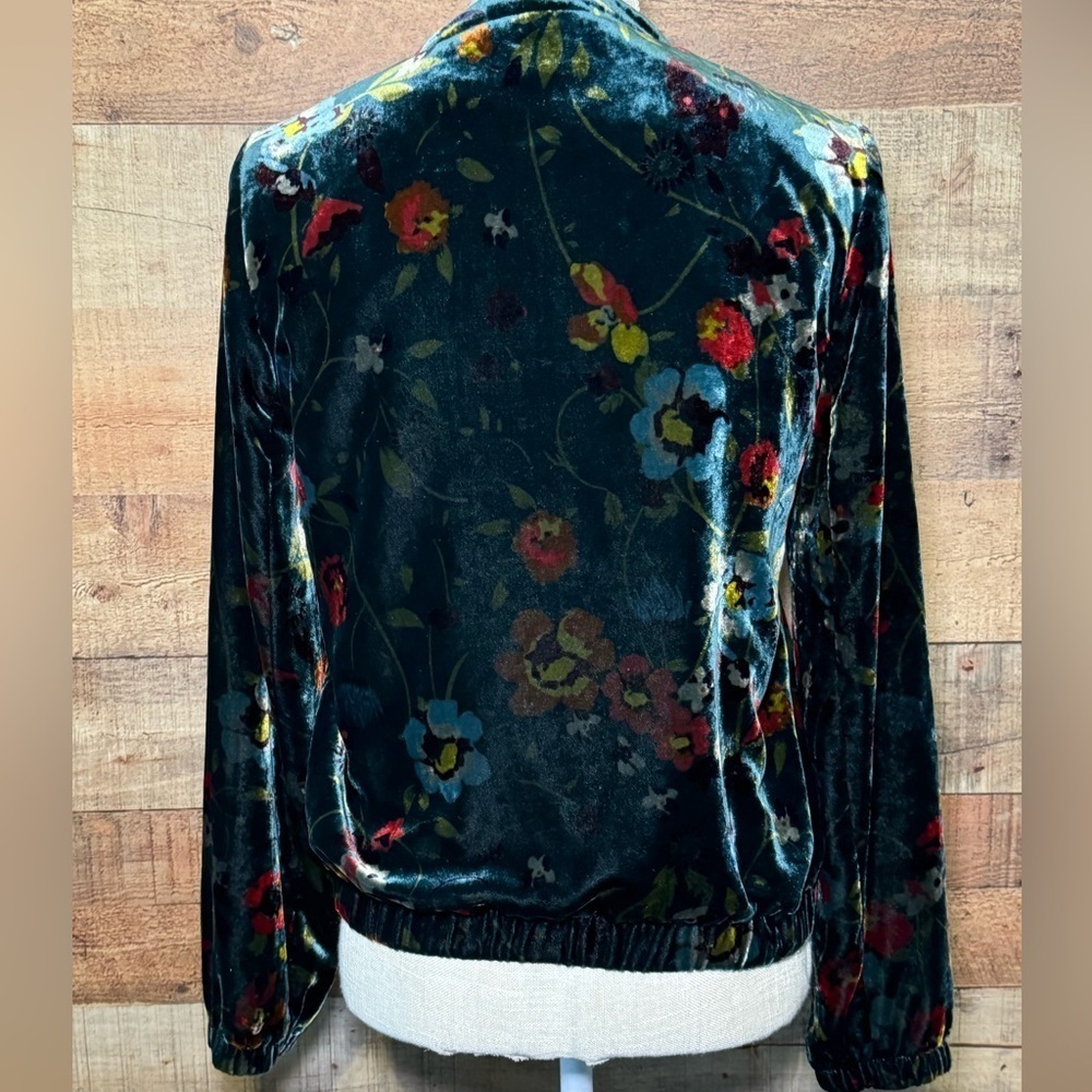 LOFT Green Velvet Floral Bomber Jacket Women’s size XS - Picture 4 of 10